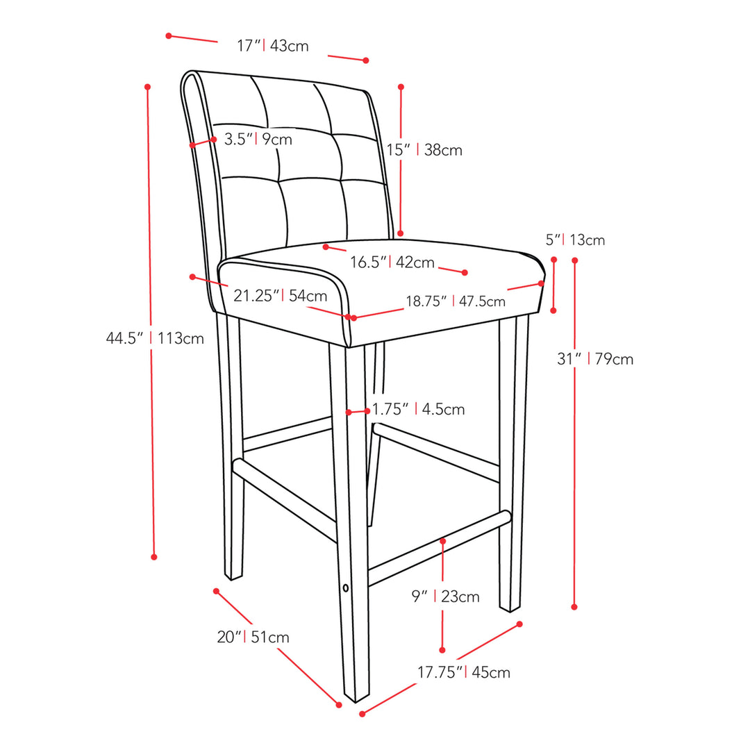 CorLiving Antonio Fabric Tufted Bar Height Barstool, Brown Image 4