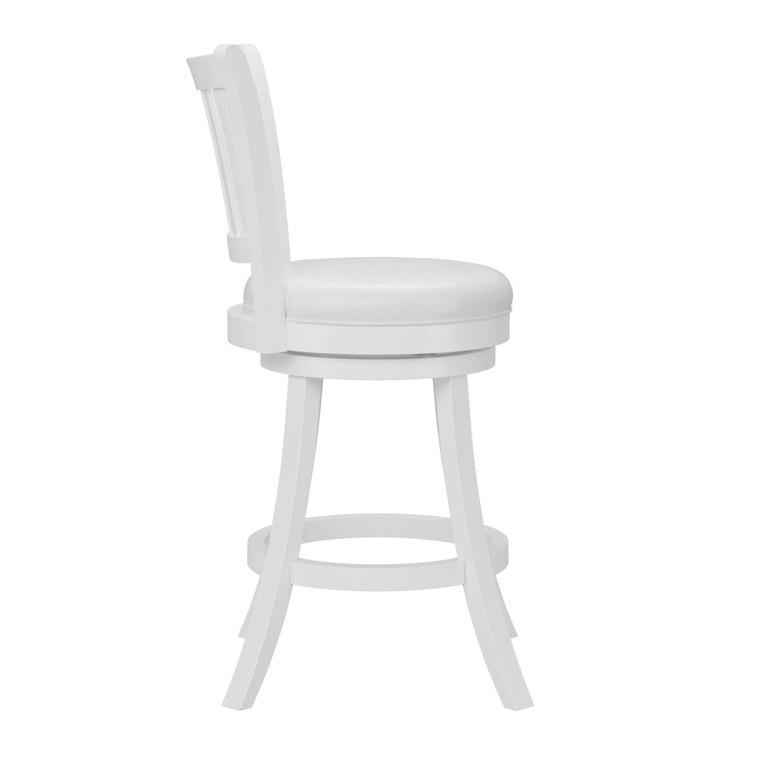 CorLiving Woodgrove White Faux Leather Swivel Barstool, Set of 2 Image 3