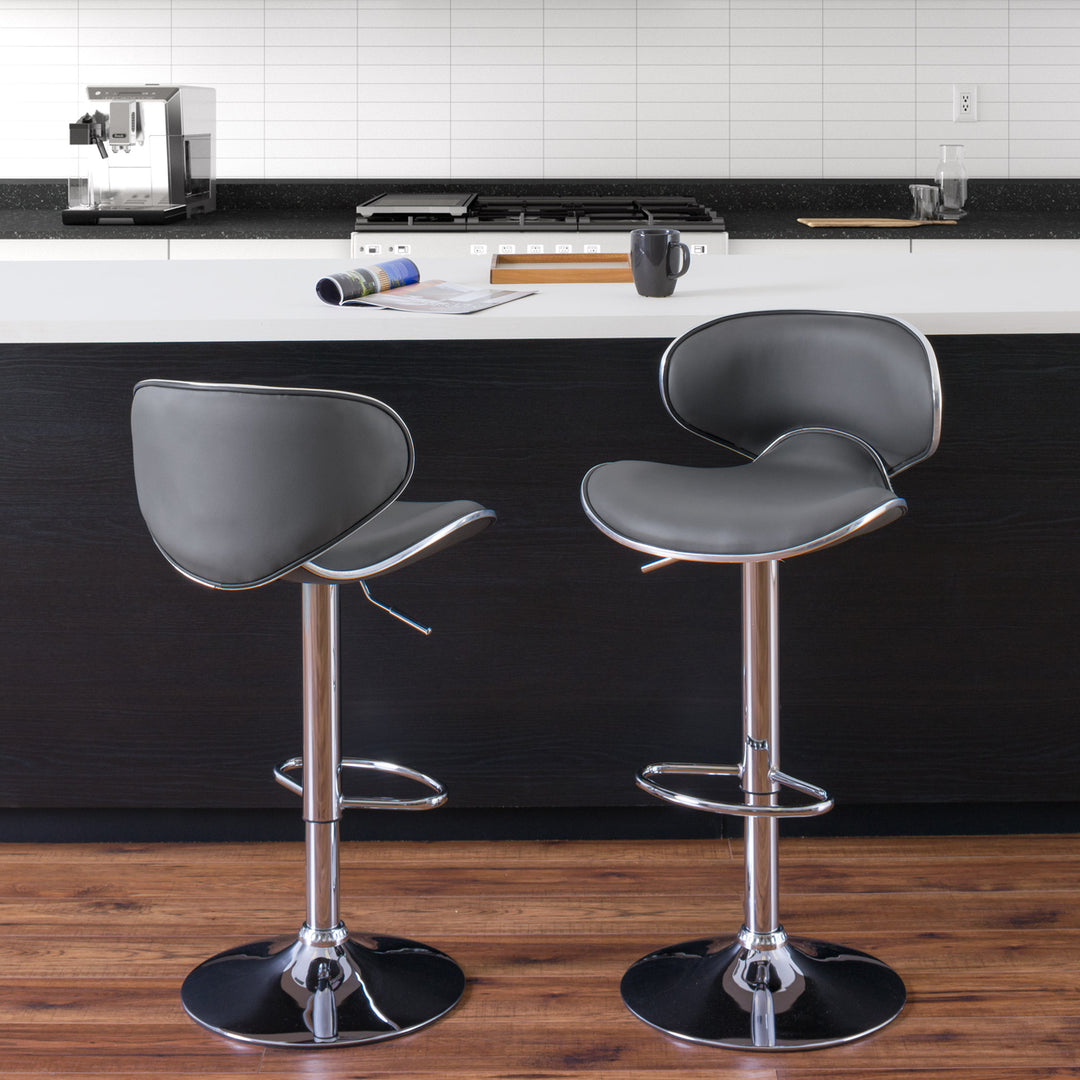 CorLiving Adjustable Low Back Curved Barstool, Dark Grey, Set of 2 Image 5