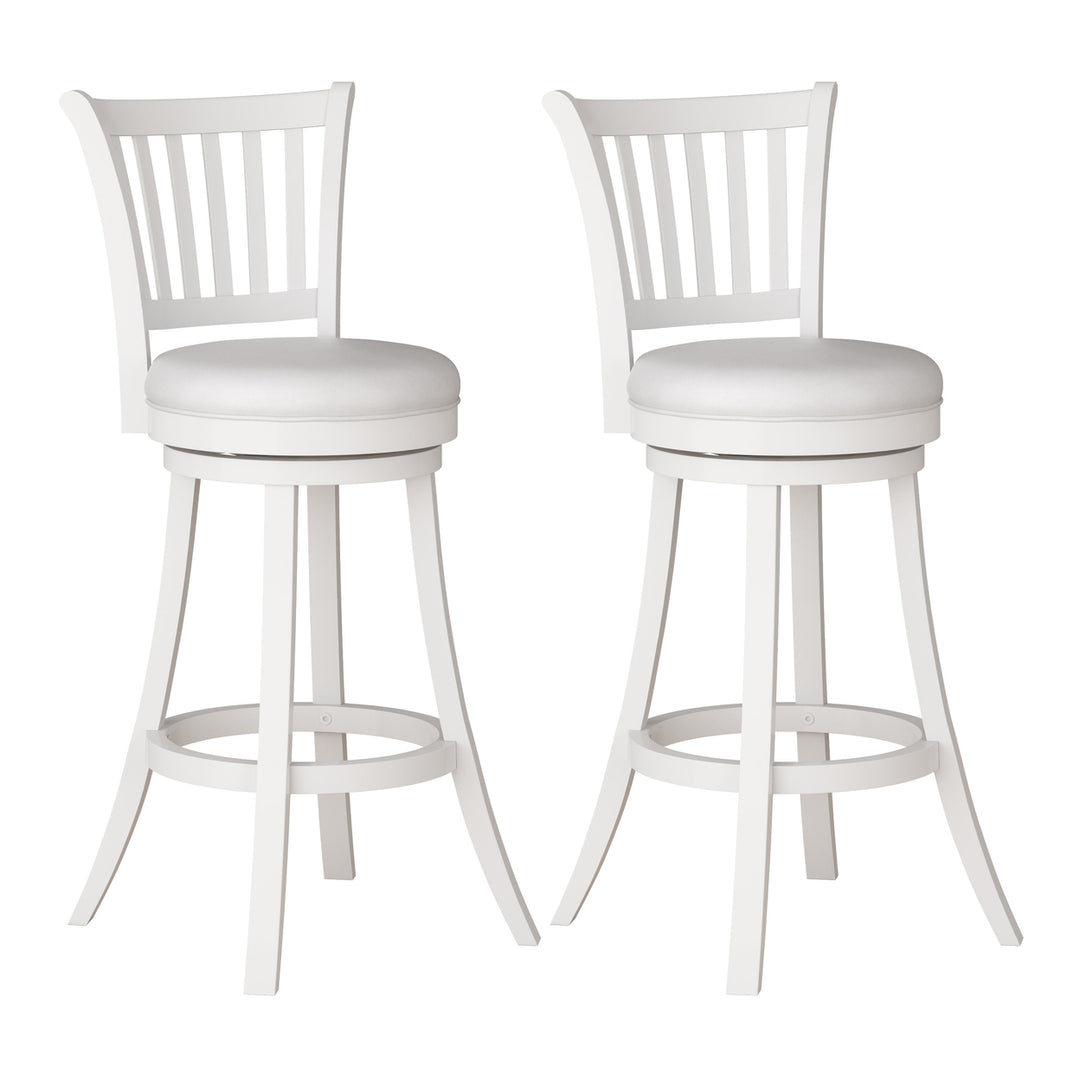 CorLiving Woodgrove White Faux Leather Swivel Barstool, Set of 2 Image 1