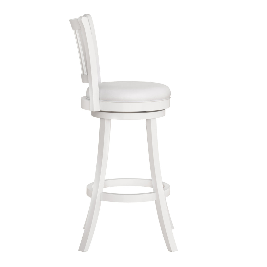 CorLiving Woodgrove White Faux Leather Swivel Barstool, Set of 2 Image 4