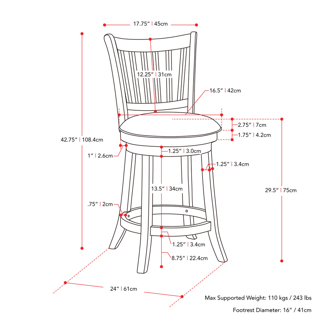 CorLiving Woodgrove White Faux Leather Swivel Barstool, Set of 2 Image 6