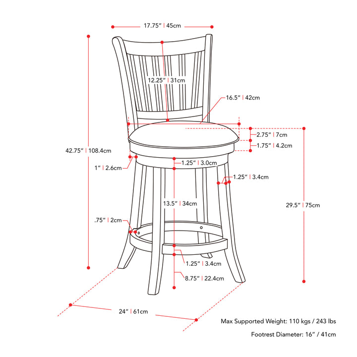 CorLiving Woodgrove White Faux Leather Swivel Barstool, Set of 2 Image 6