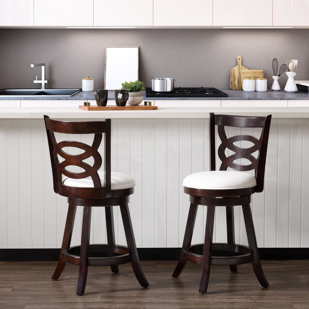 CorLiving Woodgrove Counter Height Wood Bar Stool with Circle Detail, Set of 2 Image 6