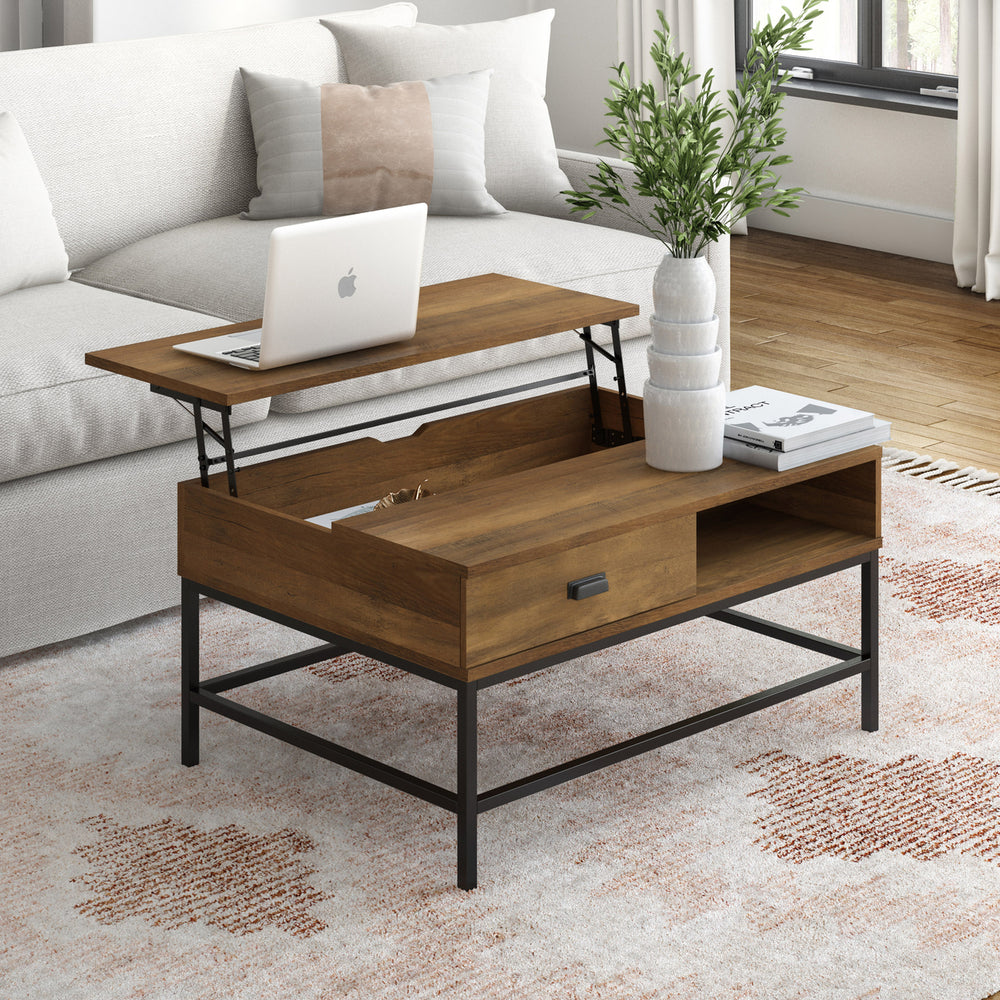 CorLiving Fort Worth Brown Wood Grain Finish Lift Top Coffee Table Image 2