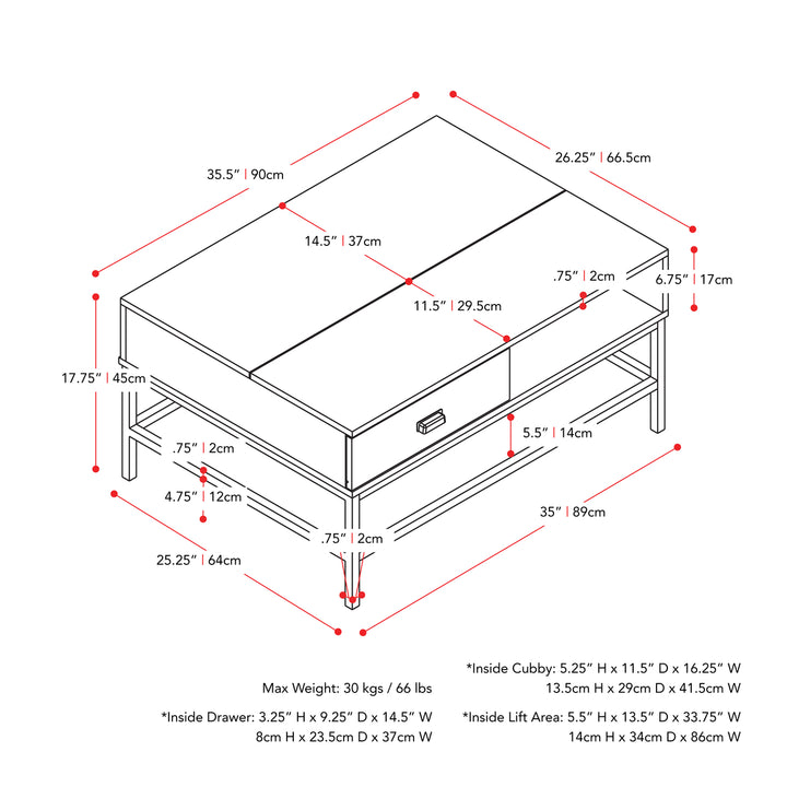 CorLiving Fort Worth Brown Wood Grain Finish Lift Top Coffee Table Image 8