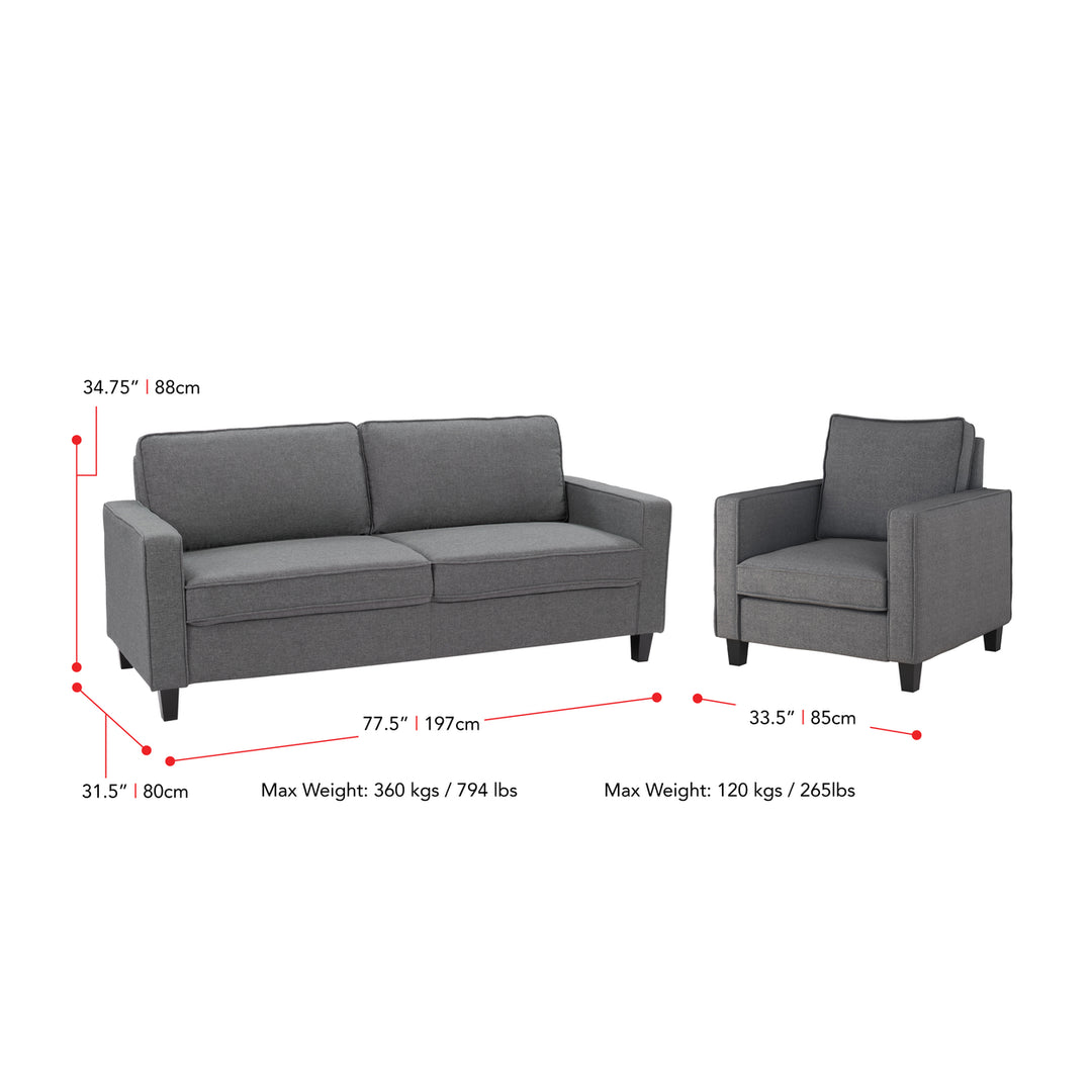 CorLiving Georgia Grey Fabric Three Seater Sofa and Chair Set - 2pcs Image 3