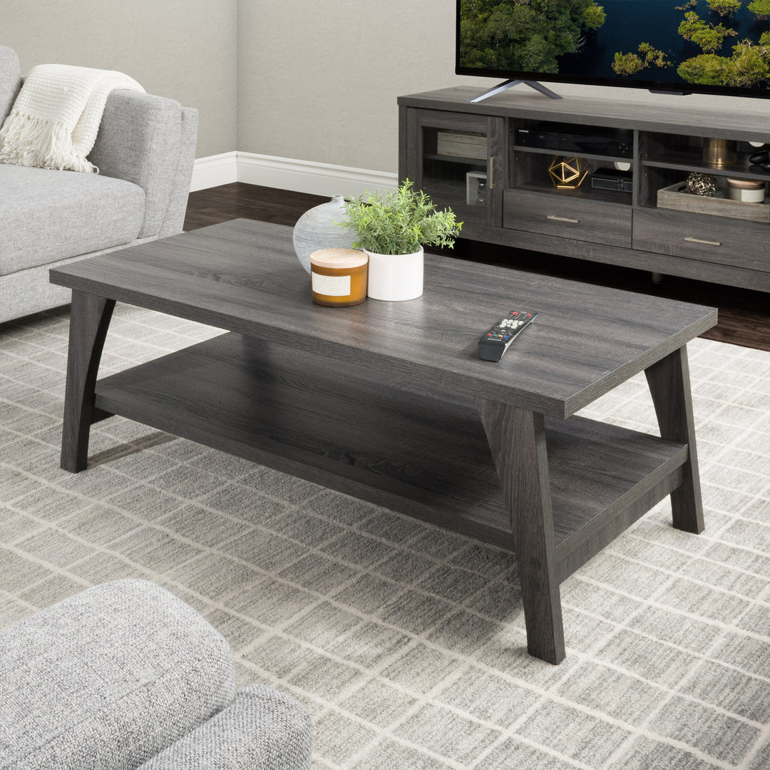 CorLiving Hollywood Dark Grey Coffee Table with Shelf Image 4