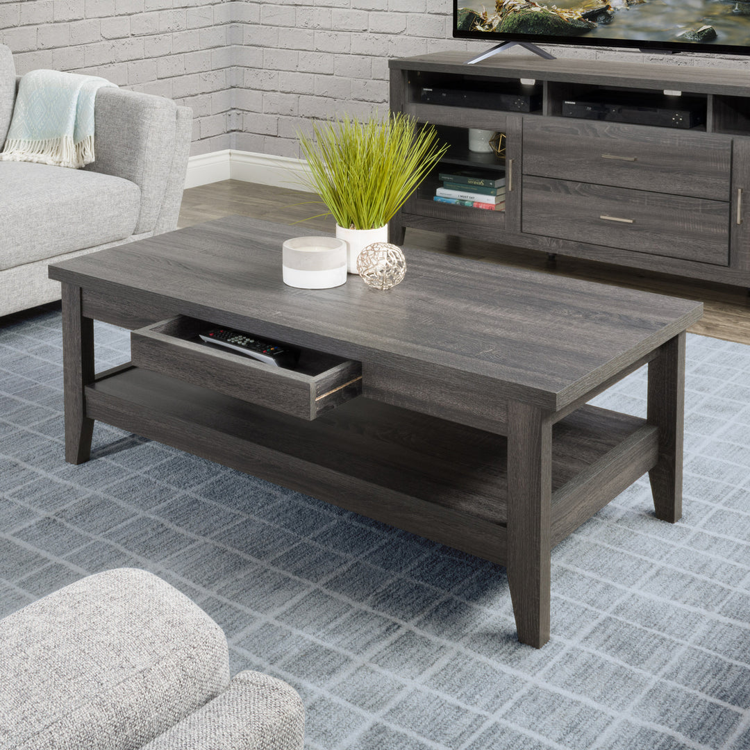 CorLiving Hollywood Dark Grey Coffee Table with Drawers Image 5