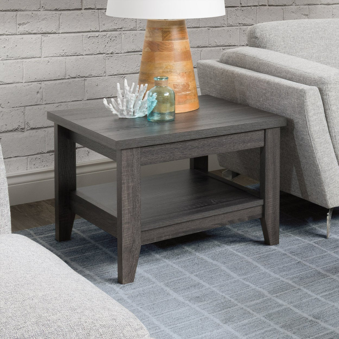 CorLiving Hollywood Dark Grey Side Table with Shelf Image 4