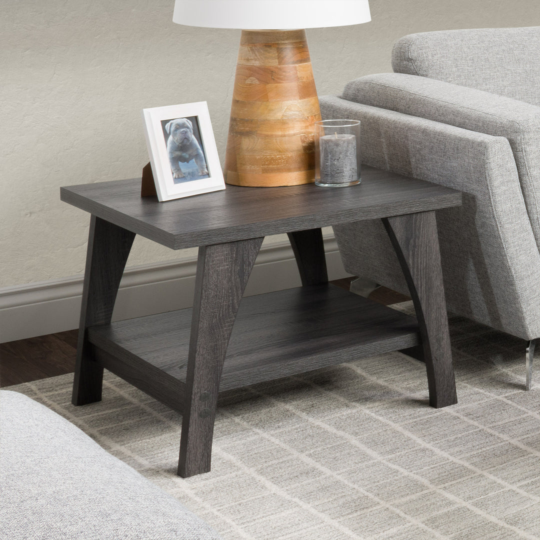 CorLiving Hollywood Dark Grey Side Table with Lower Shelf Image 4