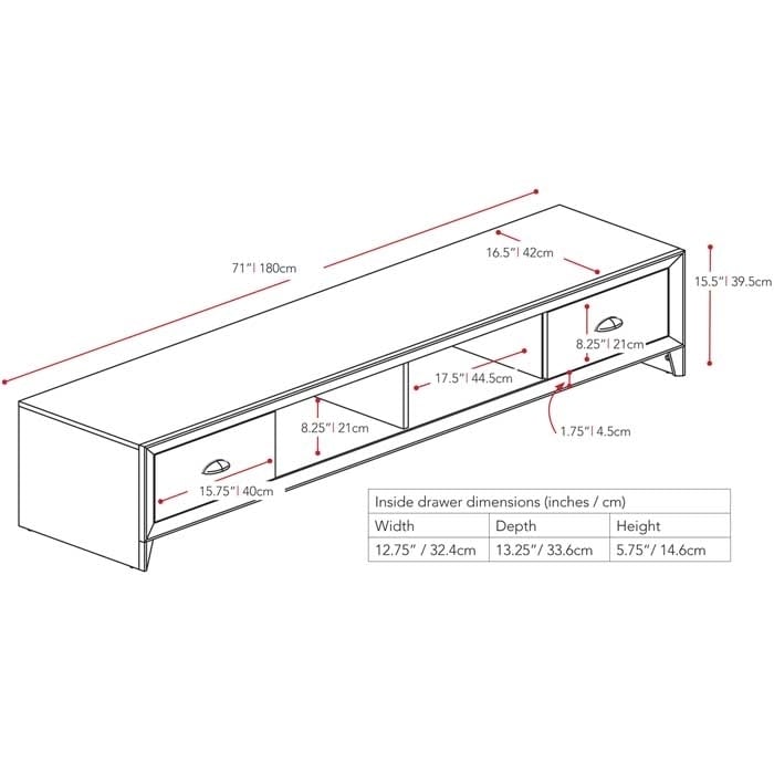 CorLiving Lakewood Extra Wide Brown TV Stand, for TVs up to 85" Image 6