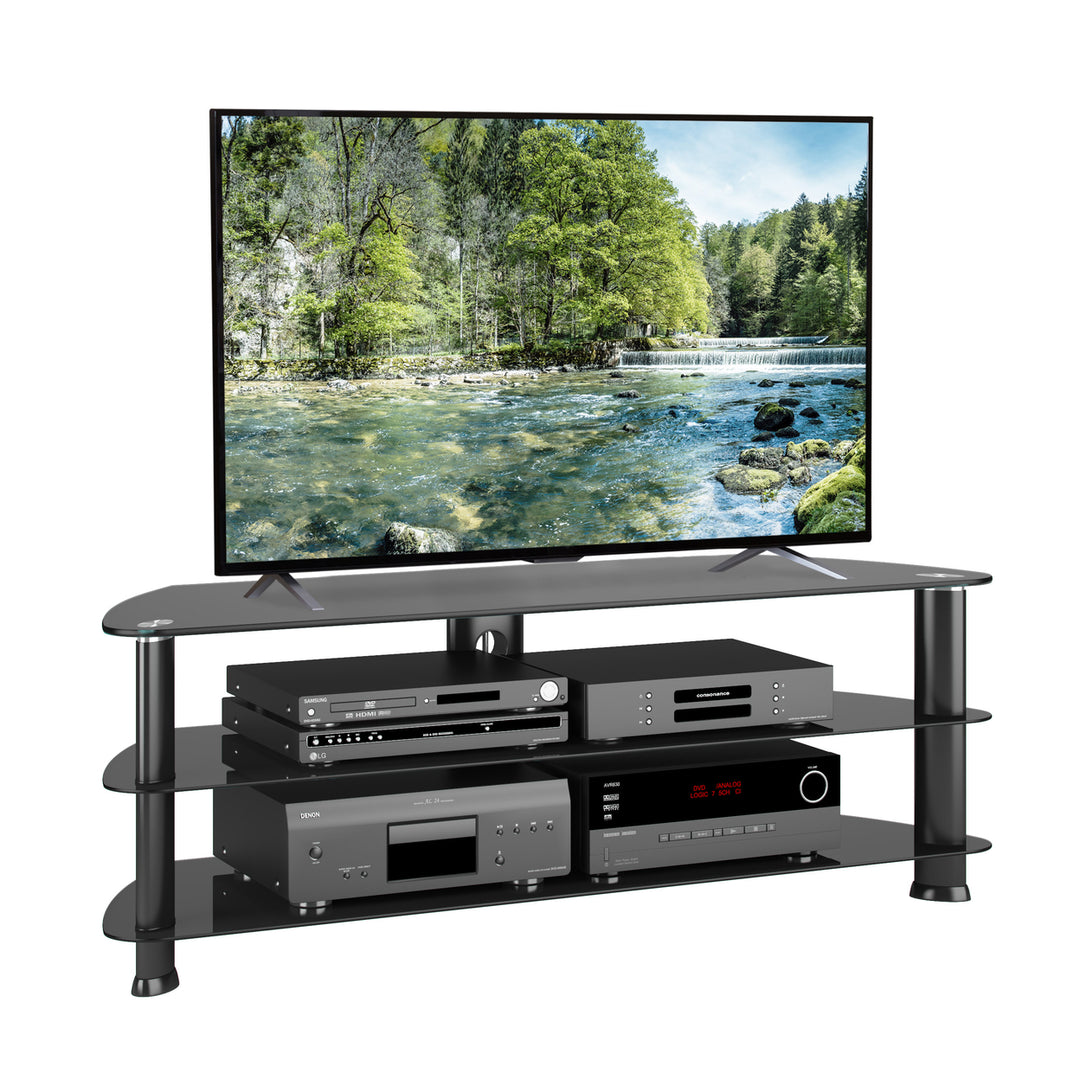 CorLiving Laguna Black Glass Corner TV Stand, for TVs up to 65" Image 3