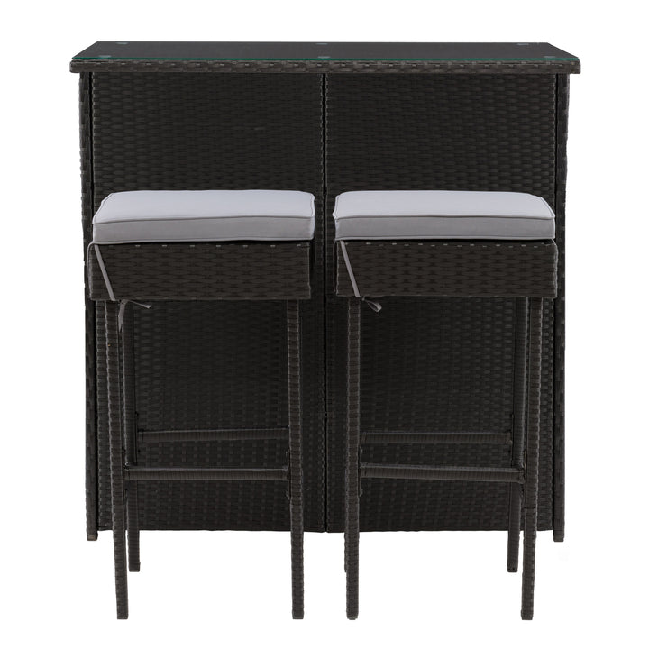 CorLiving Parksville Patio Bar Set - Black Finish/Ash Grey Cushions 3pc Image 2