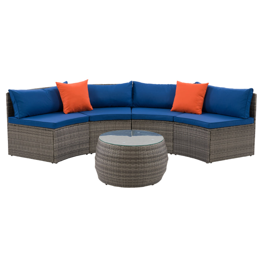 CorLiving Parksville Patio Sectional Set- Blended Grey Finish/Oxford Blue Cushions 3pc Image 1