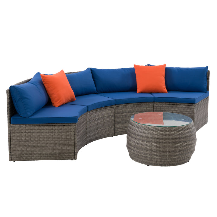 CorLiving Parksville Patio Sectional Set- Blended Grey Finish/Oxford Blue Cushions 3pc Image 2