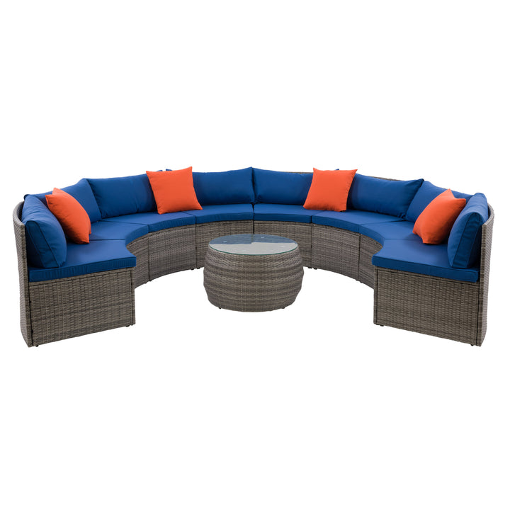 CorLiving Parksville Patio Sectional Set- Blended Grey Finish/Oxford Blue Cushions 5pc Image 1