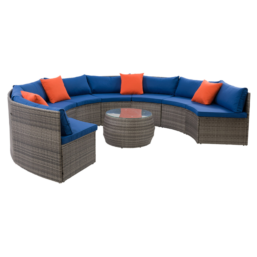 CorLiving Parksville Patio Sectional Set- Blended Grey Finish/Oxford Blue Cushions 5pc Image 2