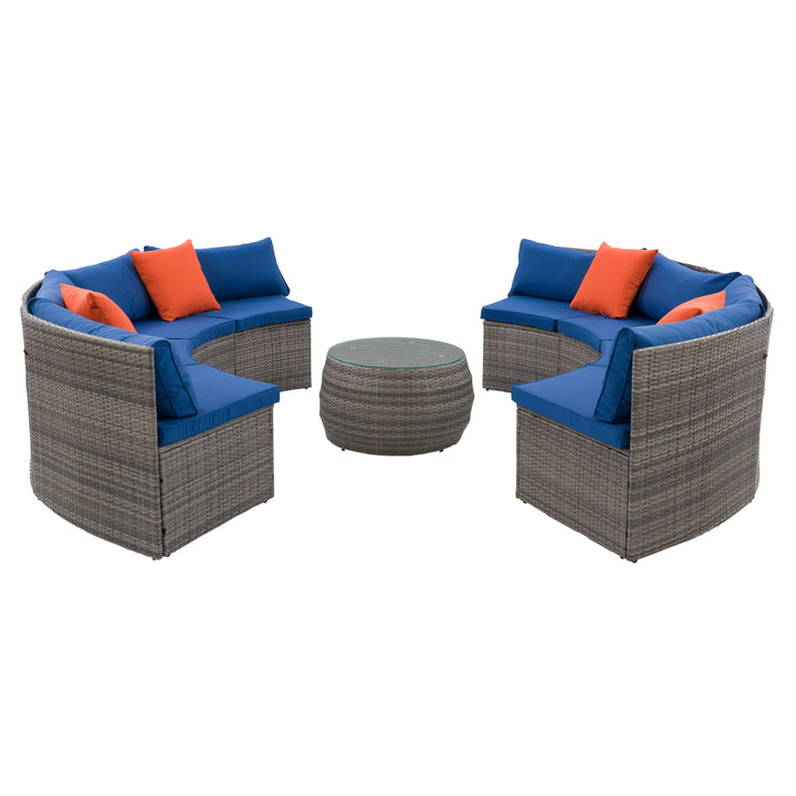 CorLiving Parksville Patio Sectional Set- Blended Grey Finish/Oxford Blue Cushions 5pc Image 3