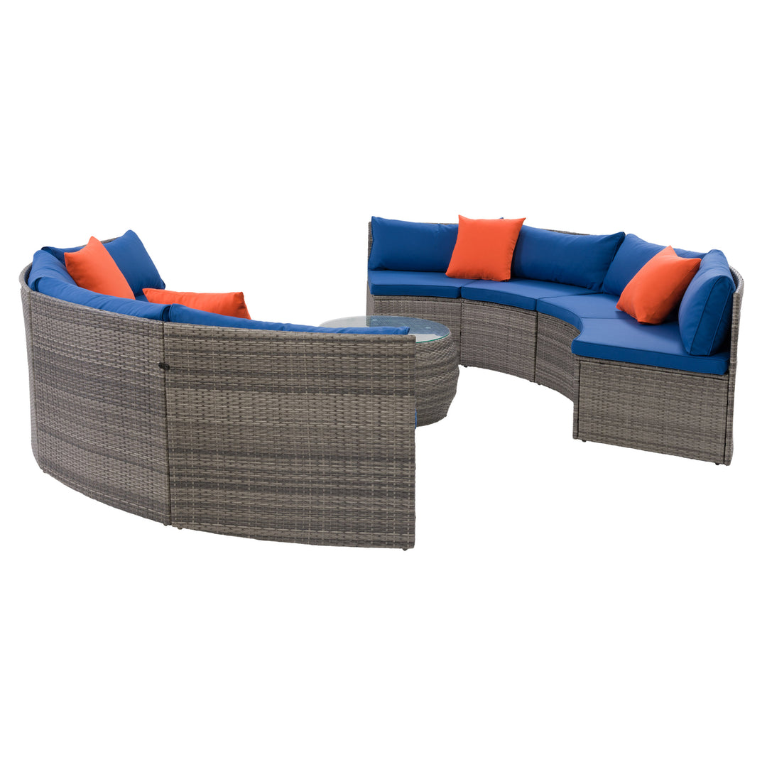 CorLiving Parksville Patio Sectional Set- Blended Grey Finish/Oxford Blue Cushions 5pc Image 4