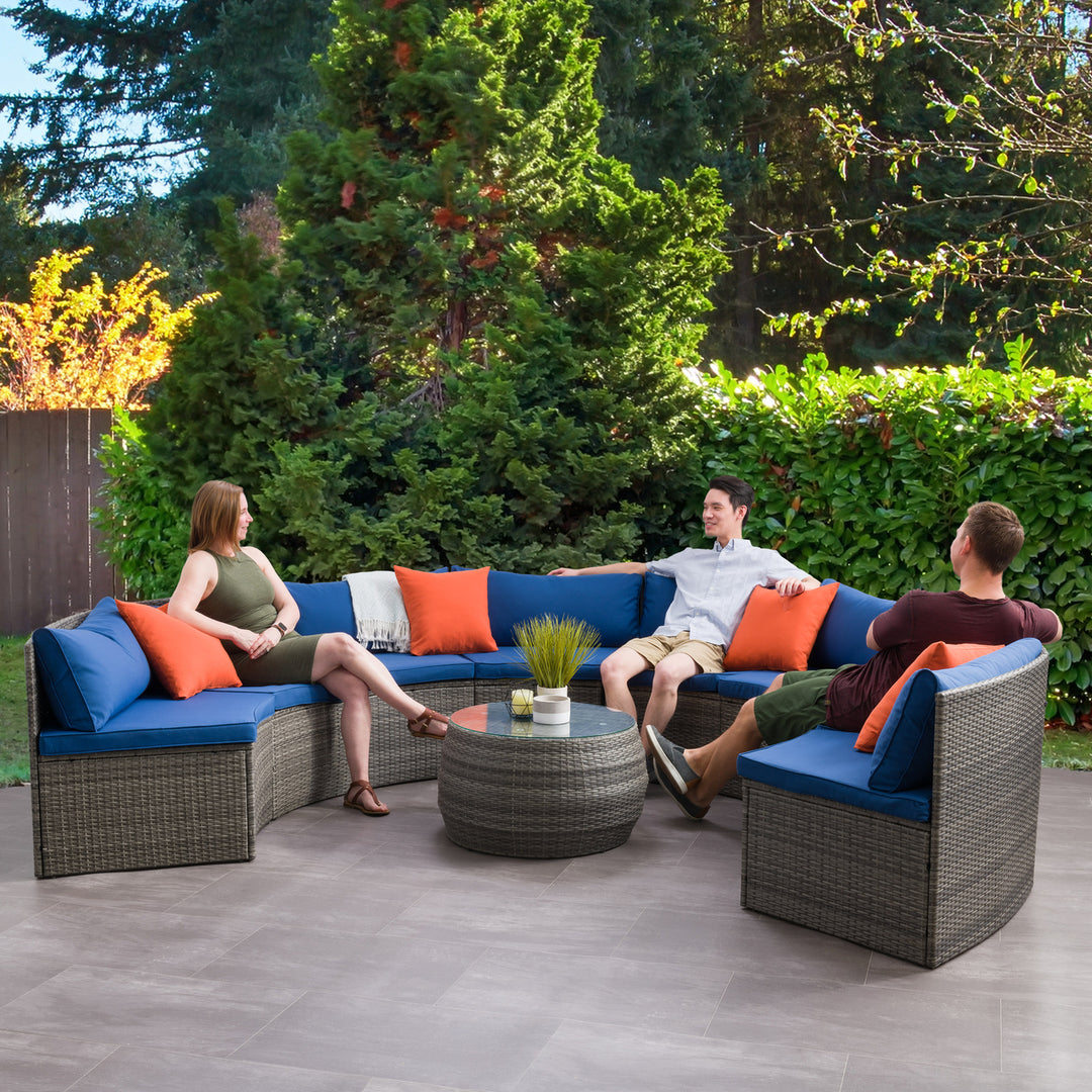 CorLiving Parksville Patio Sectional Set- Blended Grey Finish/Oxford Blue Cushions 5pc Image 5