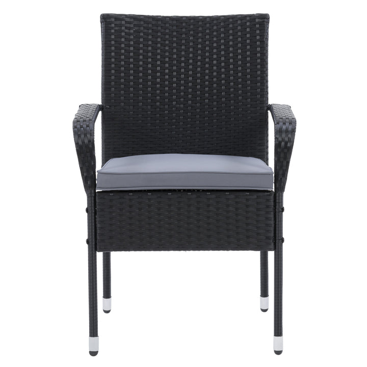 CorLiving Parksville Patio Stackable Dining Chair Set - Black with Ash Grey Cushions, 2pc Image 2