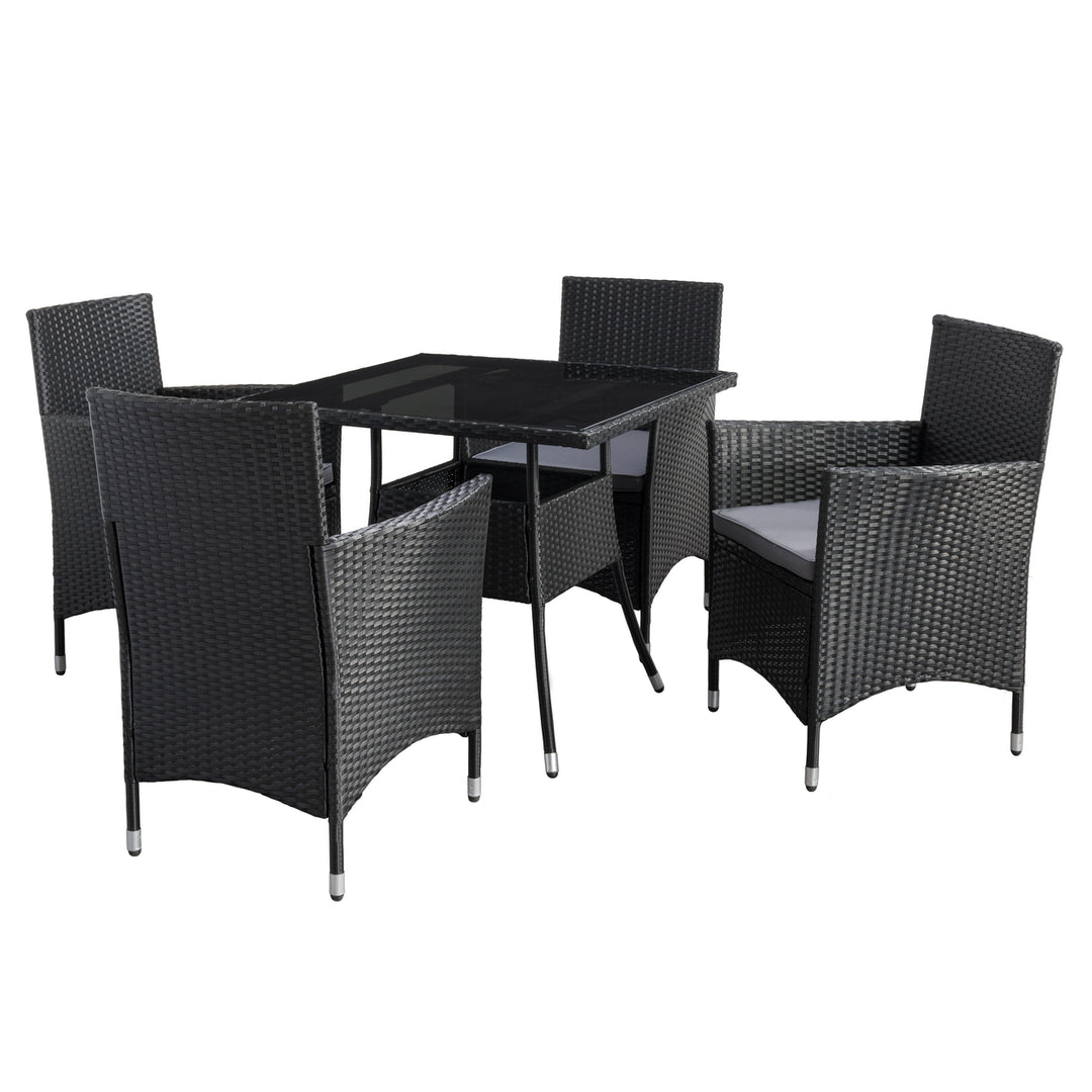 CorLiving Parksville Square Patio Dining Set - Black Finish/Ash Grey Cushions 5pc Image 1