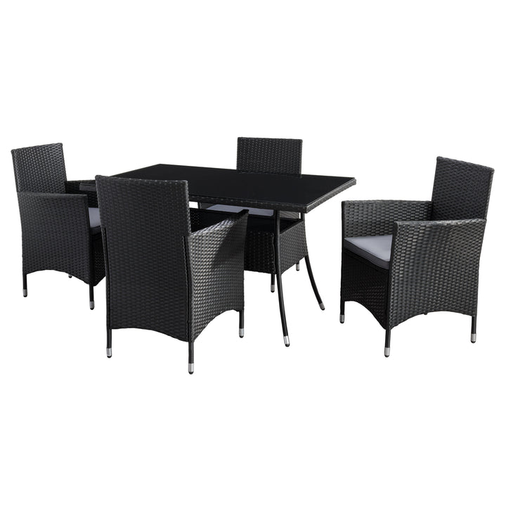 CorLiving Parksville Rectangle Patio Dining Set - Black Finish/Ash Grey Cushions 5pc Image 1