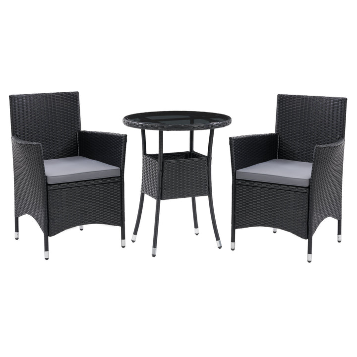 CorLiving Parksville Black Rattan Bistro Dining Set 3pc Image 1