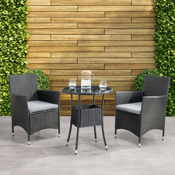 CorLiving Parksville Black Rattan Bistro Dining Set 3pc Image 2