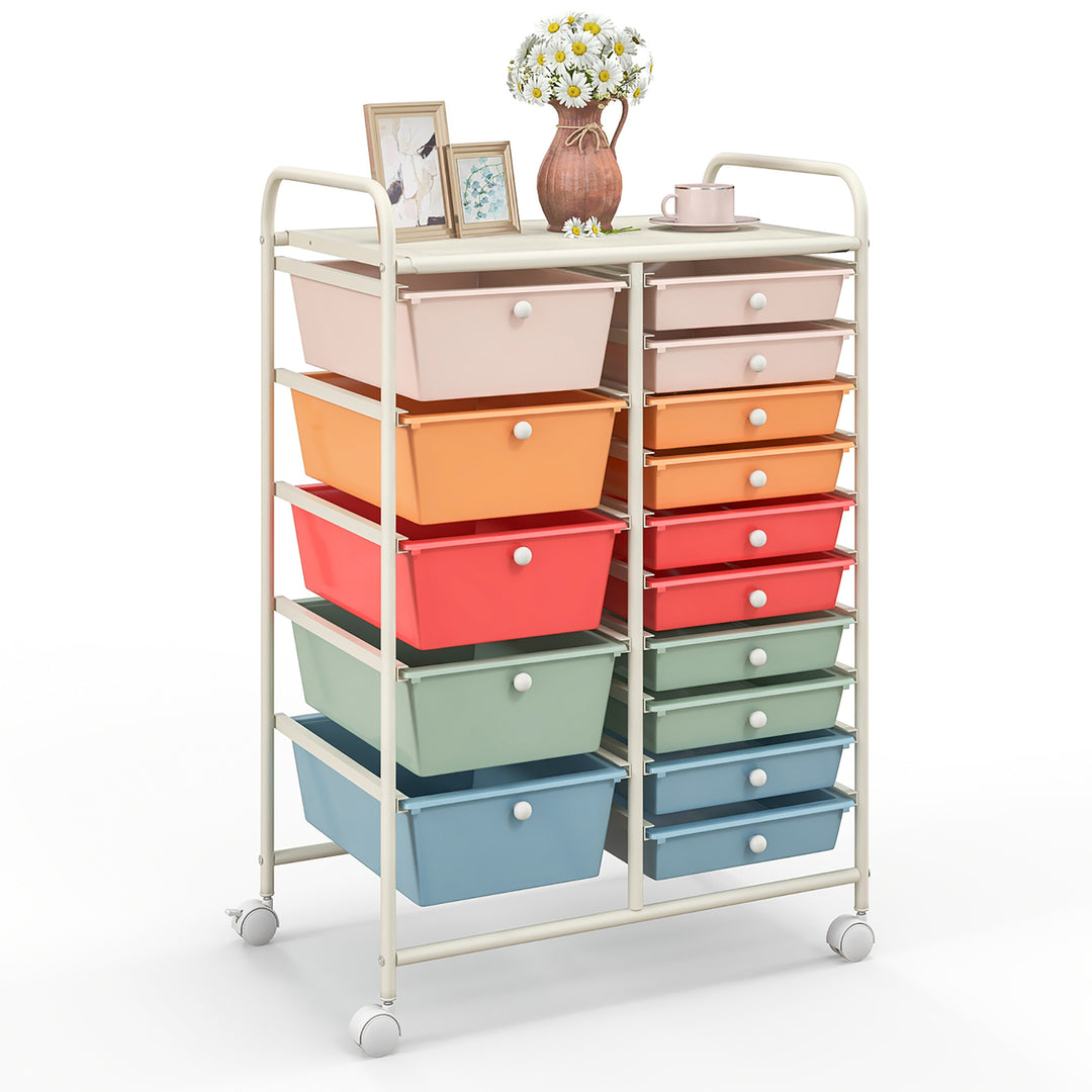 15 Drawer Rolling Storage Cart Opaque Multicolor Drawers Home Organizer Image 2