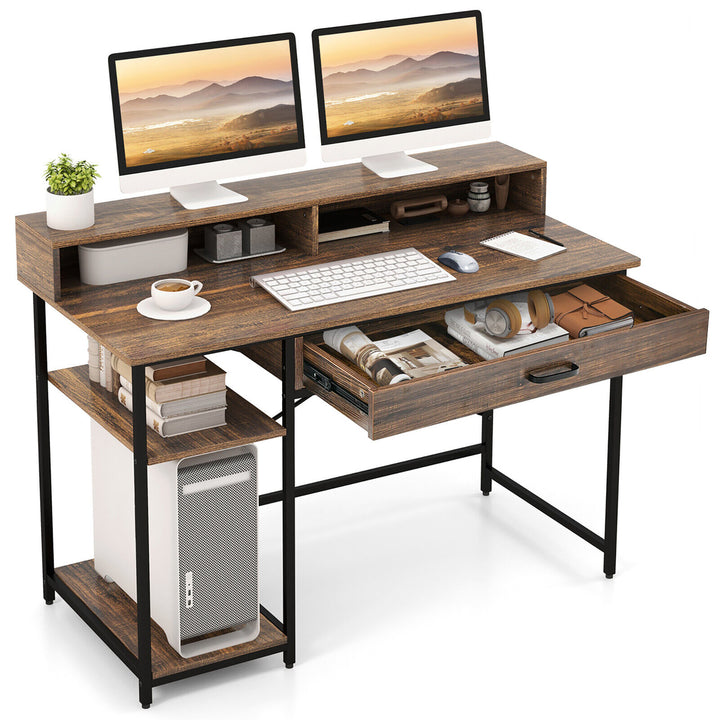 48 Computer Desk Workstation with Monitor Stand Storage Drawer and Open Shelves Image 1