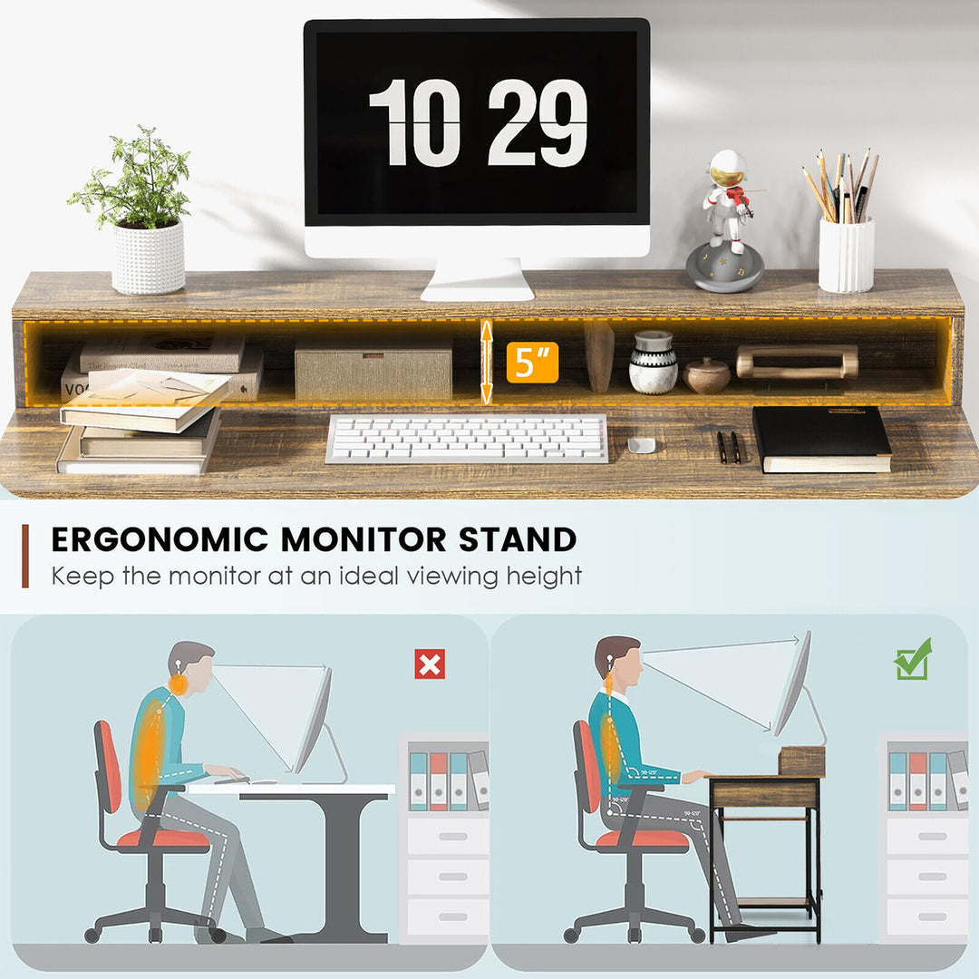 48 Computer Desk Workstation with Monitor Stand Storage Drawer and Open Shelves Image 6