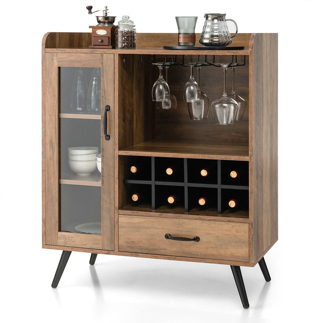 Liquor Bar Cabinet Storage Buffet Sideboard Credenza w/ Wine Rack and Glass Holder Image 1