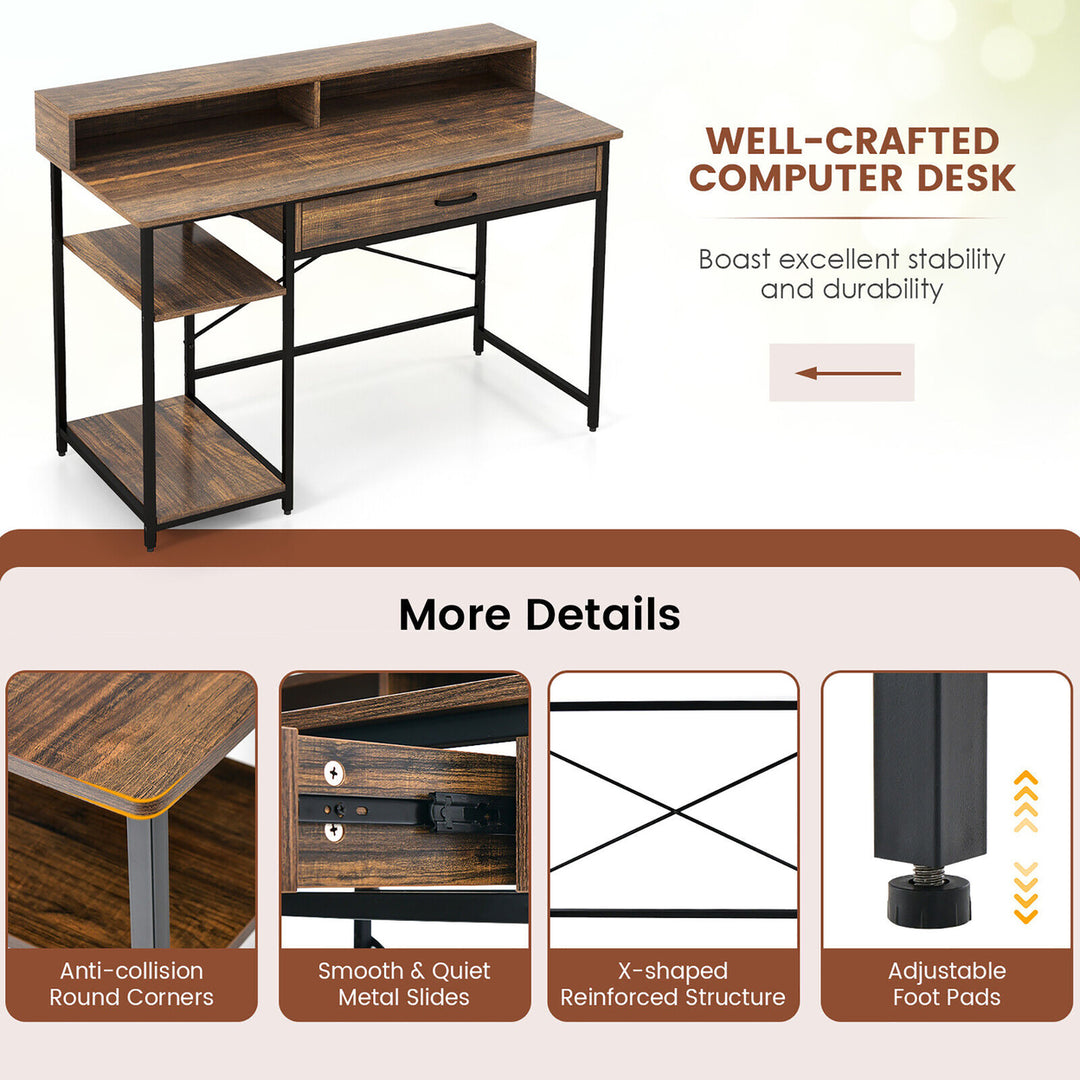 48 Computer Desk Workstation with Monitor Stand Storage Drawer and Open Shelves Image 9