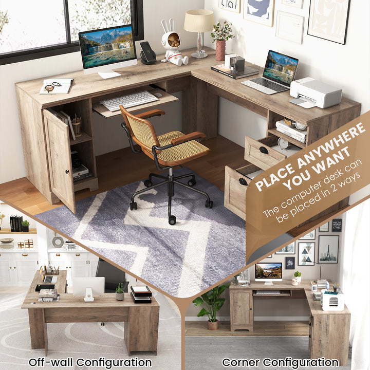 66 Inch L-Shaped Computer Desk Spacious Corner Desk w/ Drawers and Cabinet Image 5