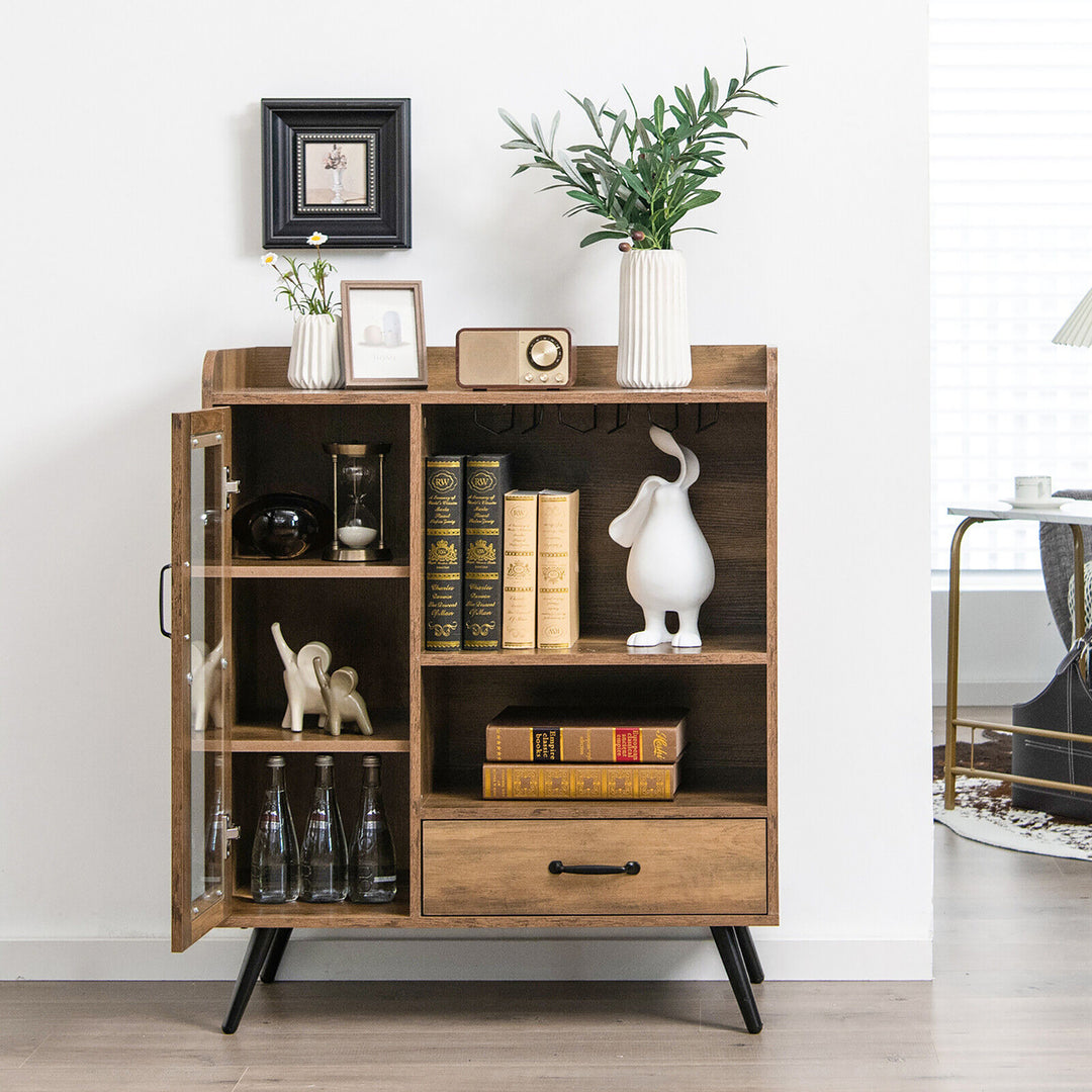 Liquor Bar Cabinet Storage Buffet Sideboard Credenza w/ Wine Rack and Glass Holder Image 4