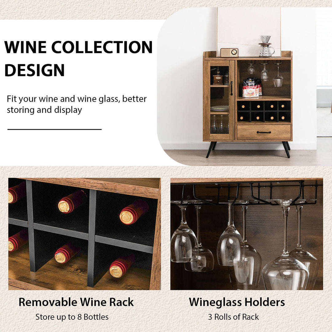 Liquor Bar Cabinet Storage Buffet Sideboard Credenza w/ Wine Rack and Glass Holder Image 8