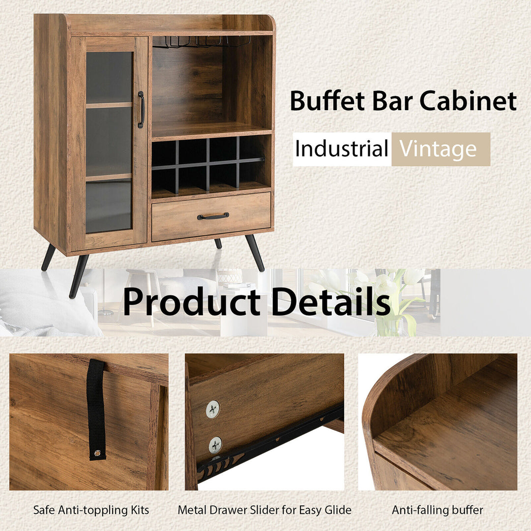 Liquor Bar Cabinet Storage Buffet Sideboard Credenza w/ Wine Rack and Glass Holder Image 9