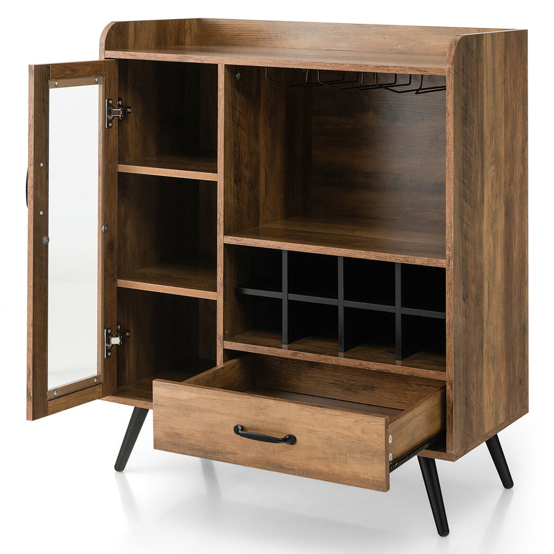 Liquor Bar Cabinet Storage Buffet Sideboard Credenza w/ Wine Rack and Glass Holder Image 10