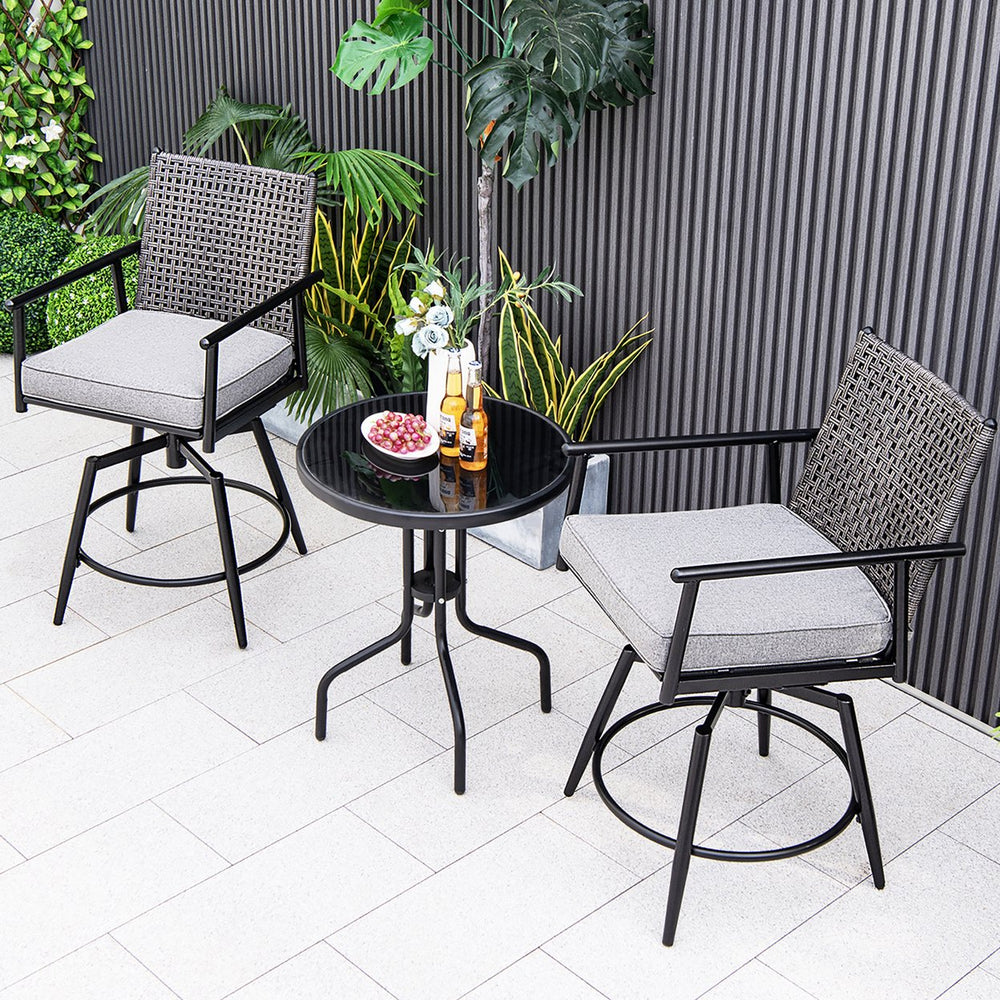 Patio Swivel Bar Stools Set of 2 Outdoor Counter Height Bar Chairs w/ PE Rattan Back Image 2