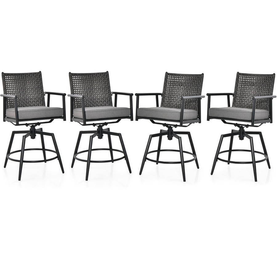 Patio Swivel Bar Stools Set of 4 Outdoor Counter Height Bar Chairs w/ PE Rattan Back Image 1