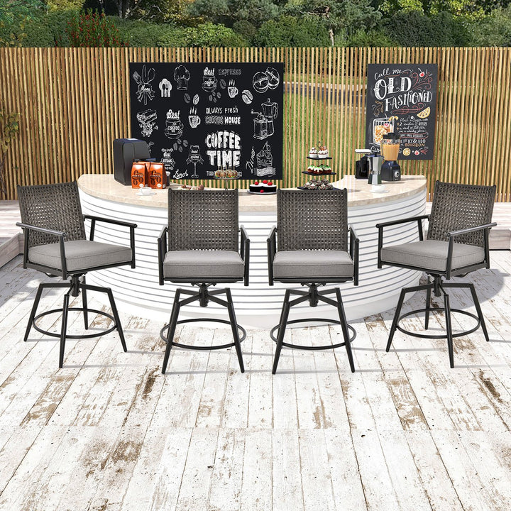 Patio Swivel Bar Stools Set of 4 Outdoor Counter Height Bar Chairs w/ PE Rattan Back Image 2