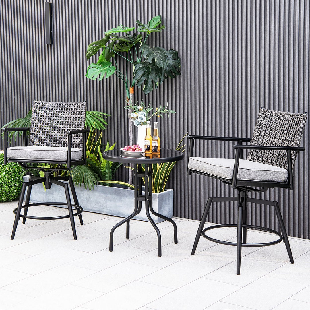 Patio Swivel Bar Stools Set of 4 Outdoor Counter Height Bar Chairs w/ PE Rattan Back Image 5