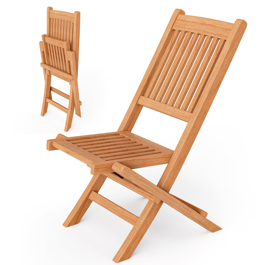 Indonesia Teak Wood Outdoor Chair Folding Portable Patio Chair w/ Slatted Seat and Back Image 1