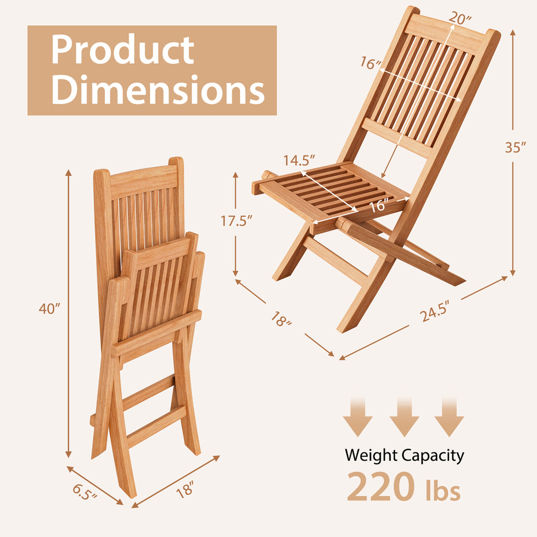 Indonesia Teak Wood Outdoor Chair Folding Portable Patio Chair w/ Slatted Seat and Back Image 2