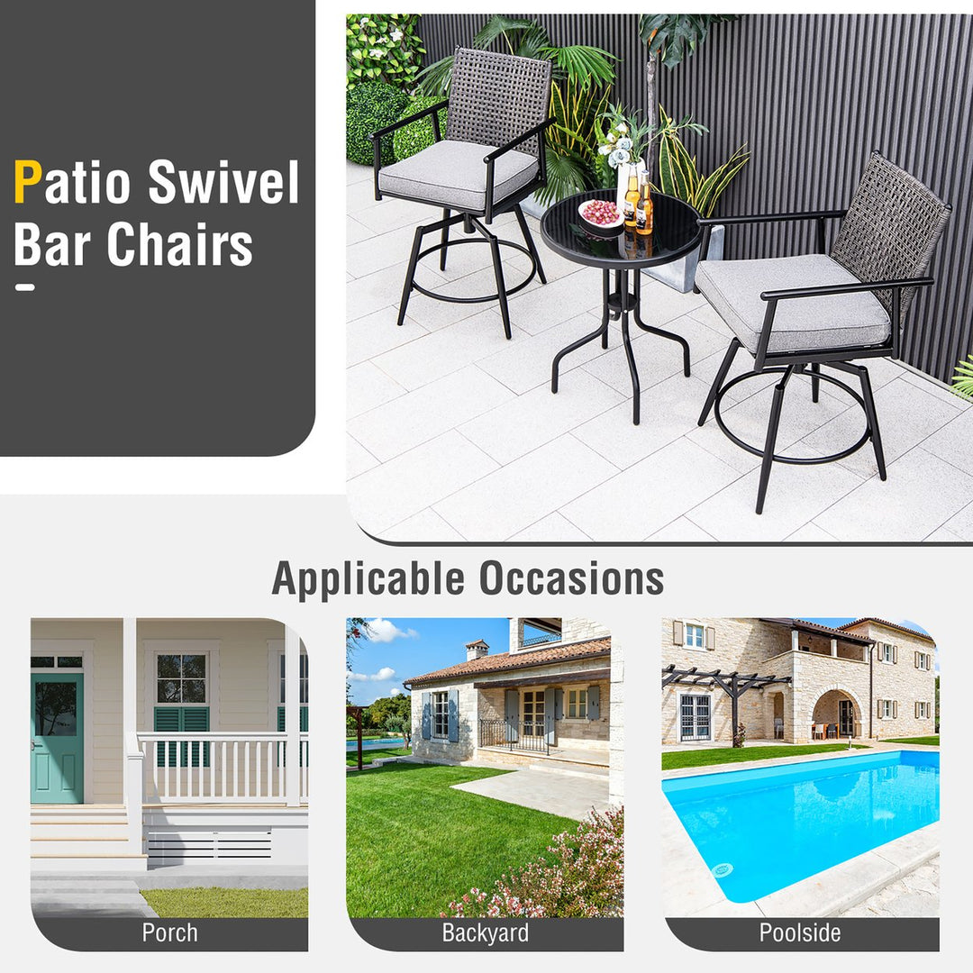 Patio Swivel Bar Stools Set of 4 Outdoor Counter Height Bar Chairs w/ PE Rattan Back Image 8