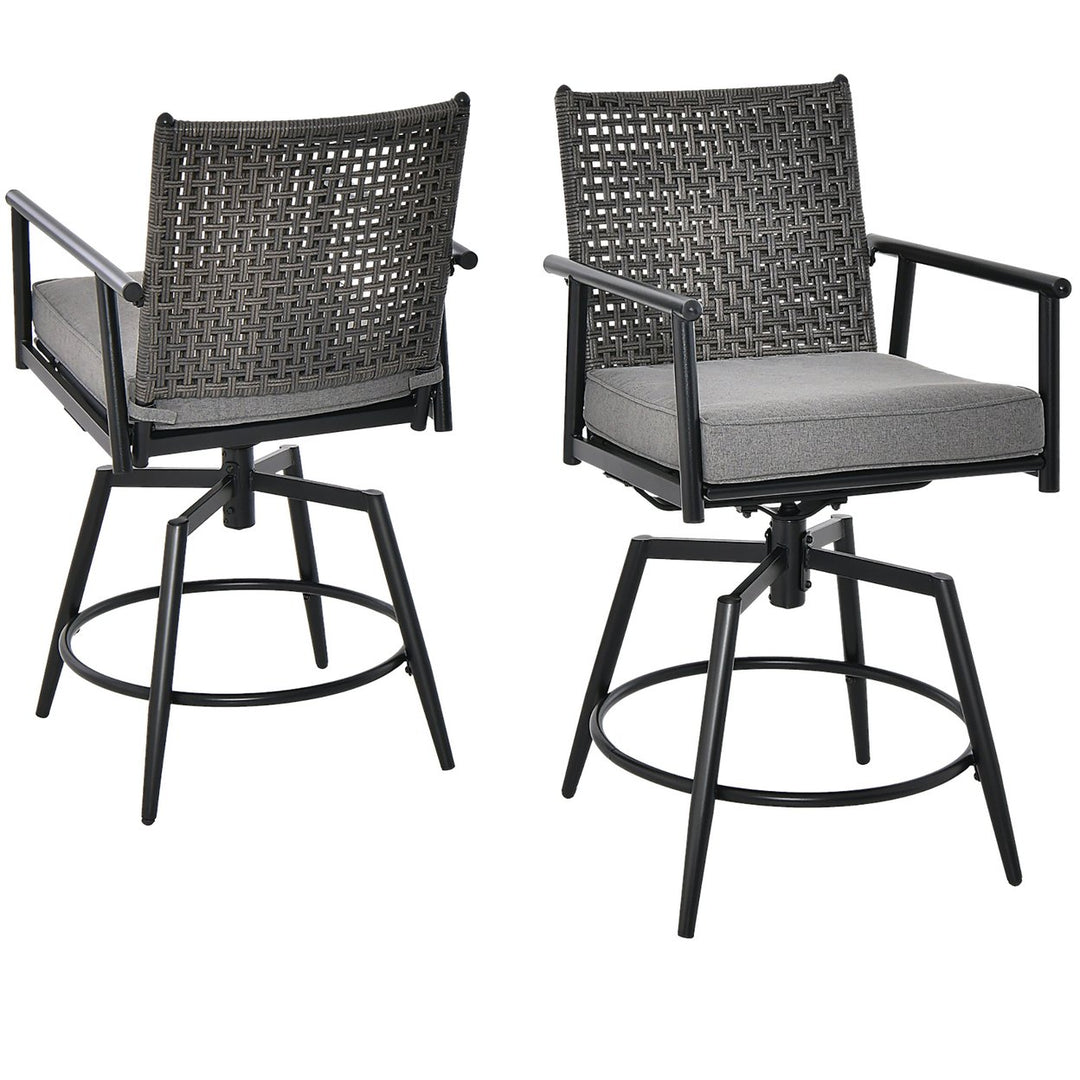 Patio Swivel Bar Stools Set of 4 Outdoor Counter Height Bar Chairs w/ PE Rattan Back Image 10