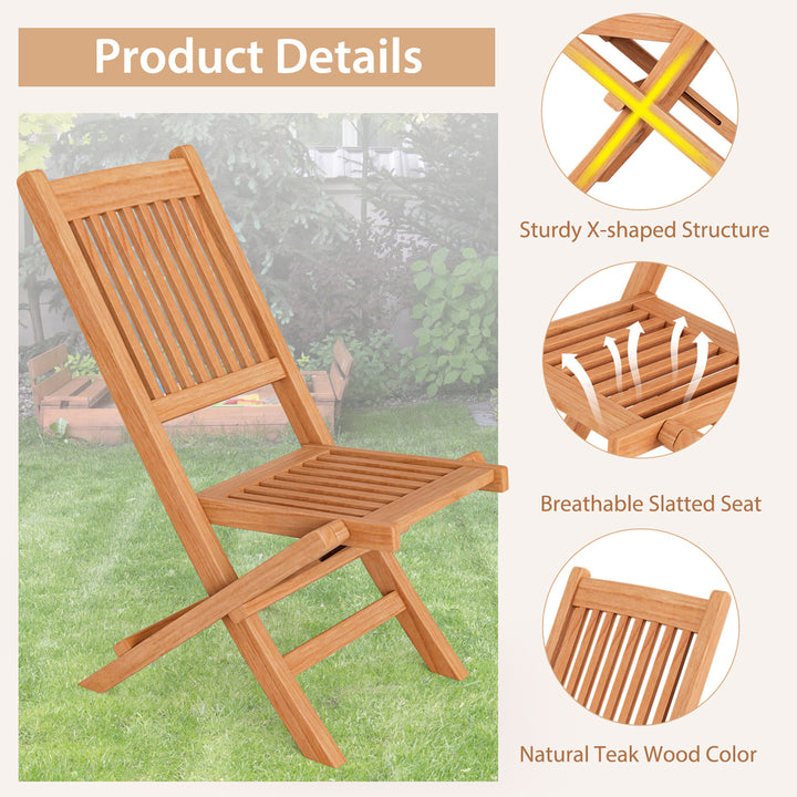 Indonesia Teak Wood Outdoor Chair Folding Portable Patio Chair w/ Slatted Seat and Back Image 5