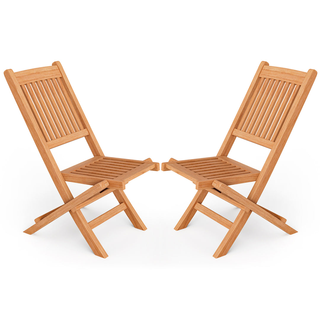 Set of 2 Indonesia Teak Wood Outdoor Chair Folding Portable Patio Chair w/ Slatted Seat and Back Image 7